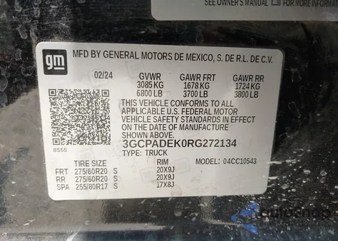 2024 Chevrolet Silverado 1500 2Wd Short Bed Rst из США, поврежденный, VIN 3GCPADEK0RG272134